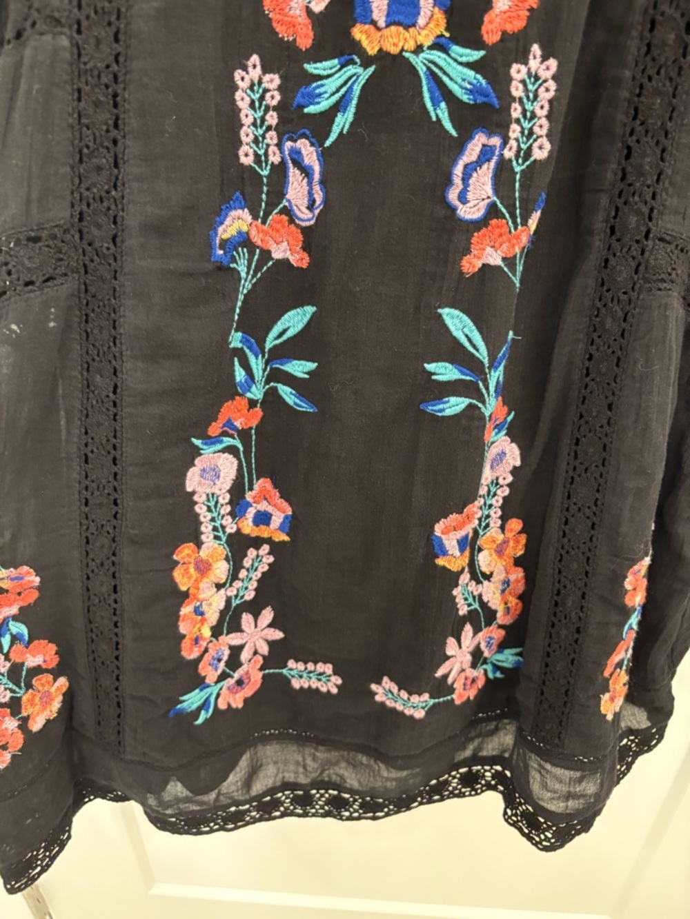 Free People Perfectly Victorian Black Cotton Embroidered Mini Dress Size XS - Picture 6 of 12